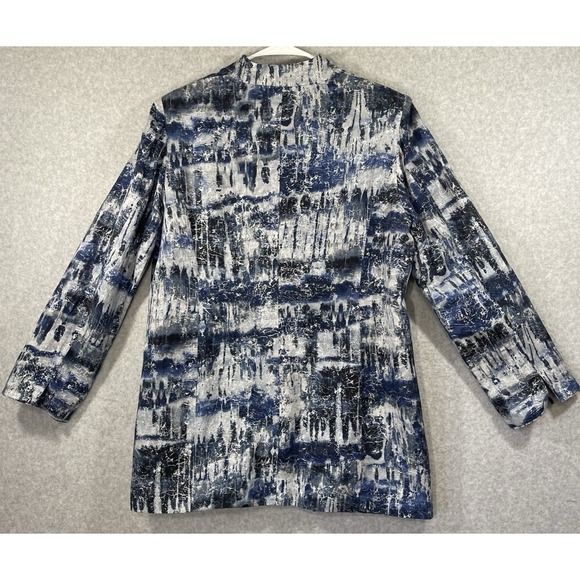 Chicos Jacket Women Sz‎ 2 US 12 Blue Silver One Hook Closure Shoulder Pads Lined - Picture 2 of 11